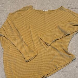 Pleione Mustard Waffle Knit Long Sleeve Top- Boutique